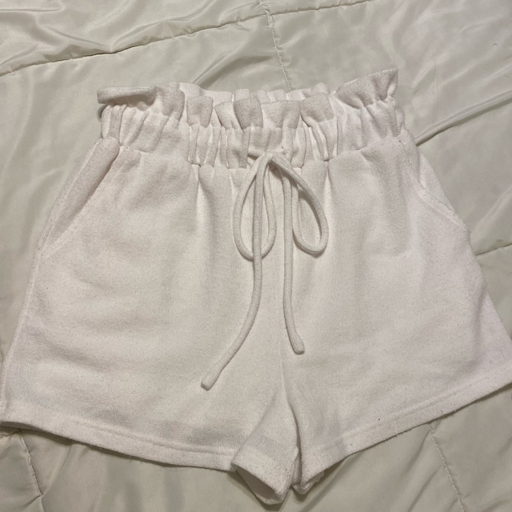 white terry cloth shorts with tie front from a boutique